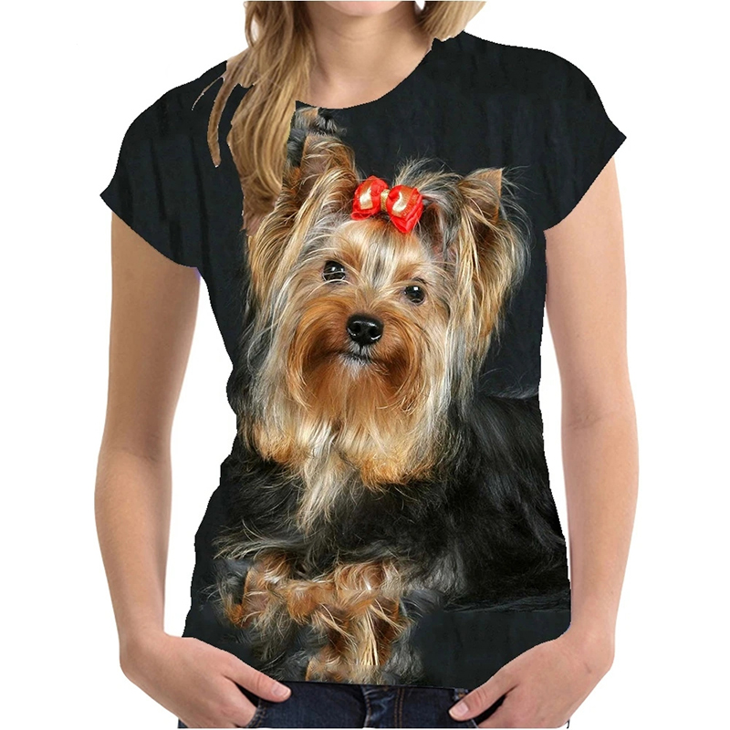 3D Printing Yorkshire - 女性用3DプリントTシャツ,動物柄のかわいいストリートウェア,原宿,特大の婦人服