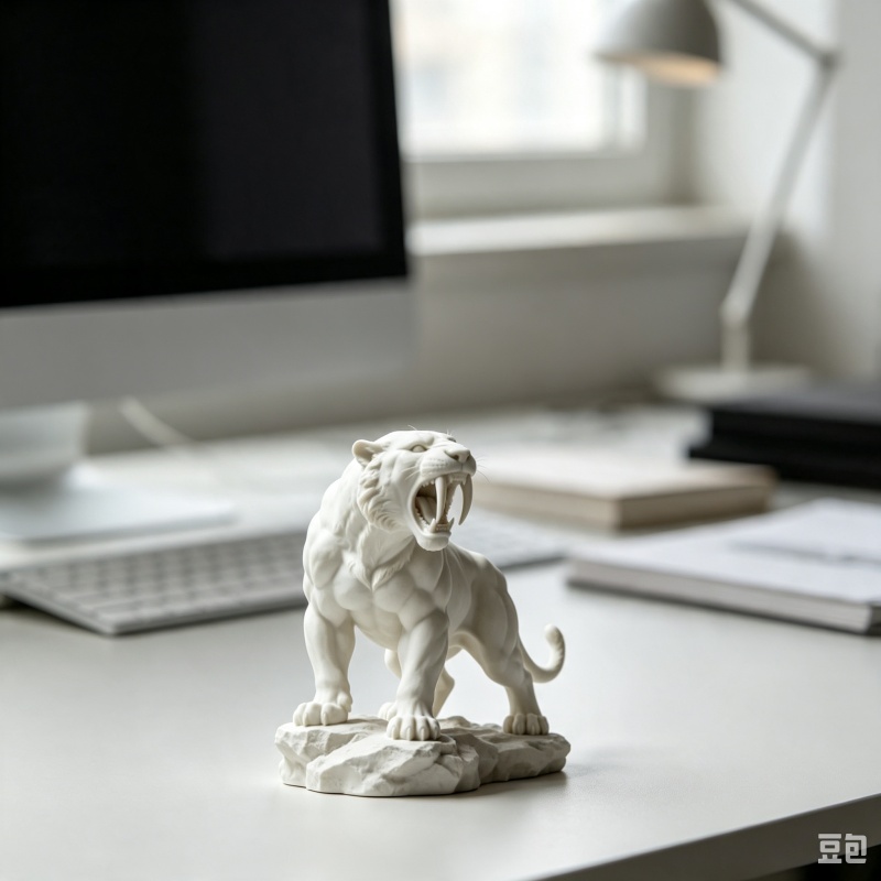 3D Printing Tooth - 3Dプリント製プラスチック製セイバートゥースタイガーのフィギュア、岩の台座付き咆哮する古代獣の彫刻、野生動物モデルの室内装飾品