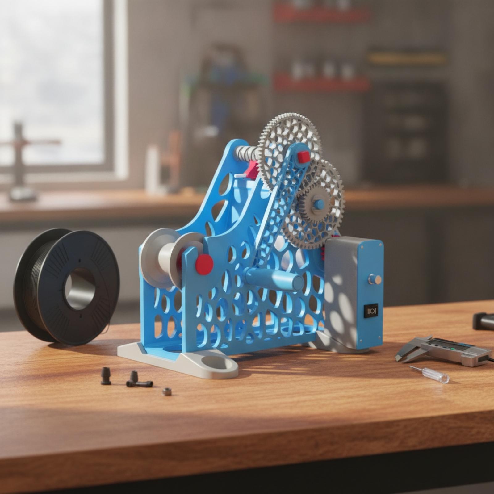3D Printing Machine - 3Dプリント用フィラメント巻取機、スプール再利用用、PLA素材対応、コンパクトな作業台補助具
