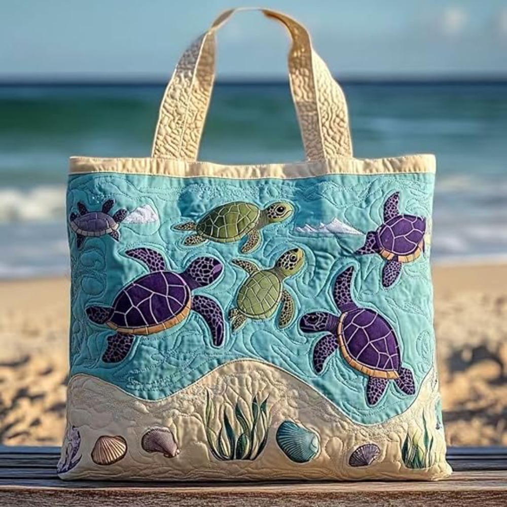 3D Printing Quilting - 新しいタートルプリント タートルキルティングトートバッグ 大容量 ソフトオーシャンタートル キャンバストートバッグ 耐久性のある3Dハンドバッグ