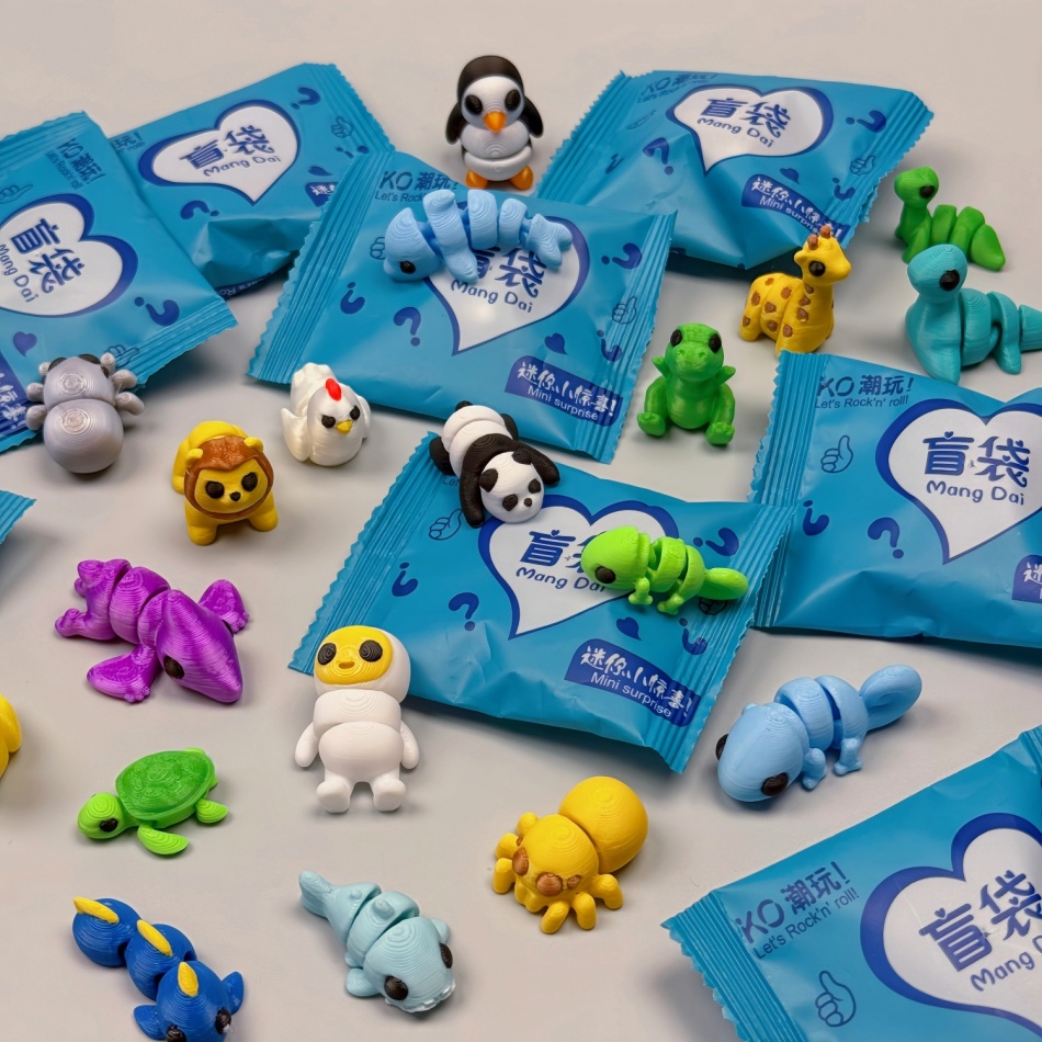 3D Printing Examples - 5-30個入りミニランダム3Dプリント動物フィギュアセット、柔軟で可動式、サプライズ3Dプリントのかわいい動物デスクトップデコレーション