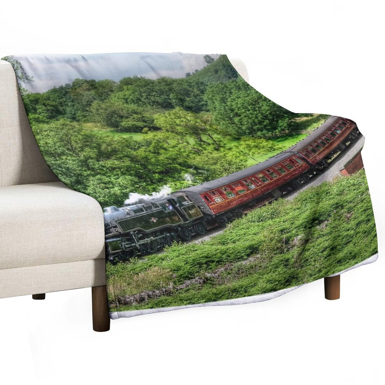 3D Printing Yorkshire - ノースヨークシャー・ムアーズ鉄道柄の装飾用ラグジュアリーソフトプラッシュブランケット、ベビーブランケット用のファッショナブルなソファやベッド装飾用。