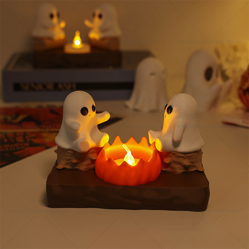 3D Printing Ghosting - 3Dプリントされたゴーストキャンプファイヤーティーライトホルダー、ハロウィンキャンドルスティックオーナメントゴーストフィギュア、フェスティバルパーティーギフト用のホームテーブルデコレーション
