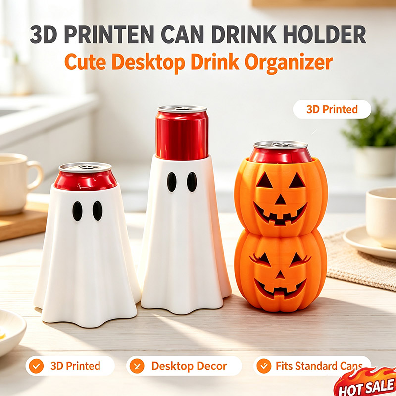 3D Printing Ghosting - ハロウィンゴースト型缶ホルダー、ドリンク用ゴーストパンプキンスタイル缶スタンド、パーティー装飾用ドリンクキャディ、楽しいデスクオーナメント