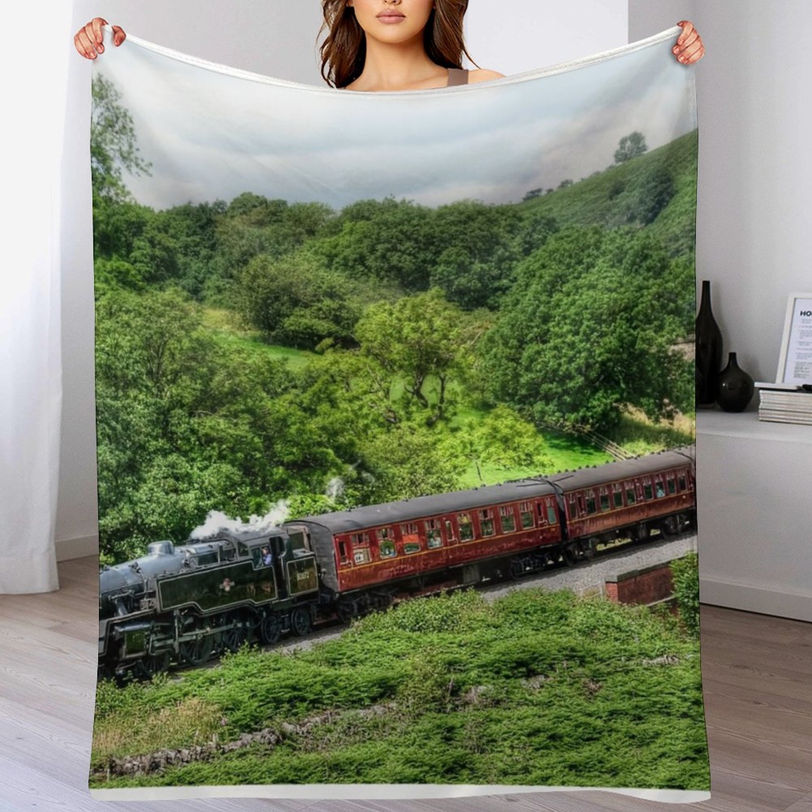 ノースヨークシャー・ムアーズ鉄道柄の装飾用ラグジュアリーソフ - 3D Printing Yorkshire のレビューと価格