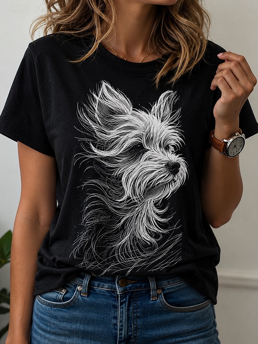 レディース春夏3DプリントクルーネックTシャツ、スケッチライ - 3D Printing Yorkshire のレビューと価格