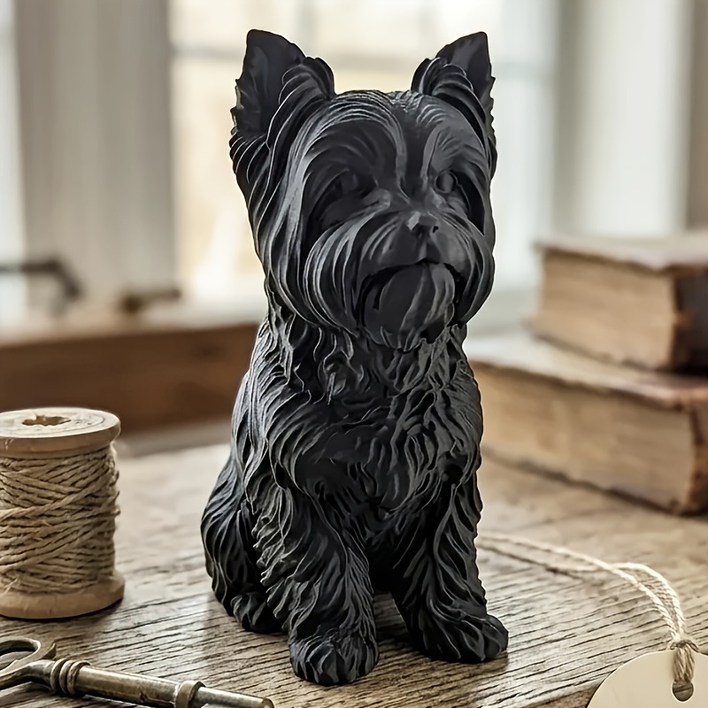 3Dプリント製マットブラックヨークシャーテリア像、精巧な質感 - 3D Printing Yorkshire のレビューと価格