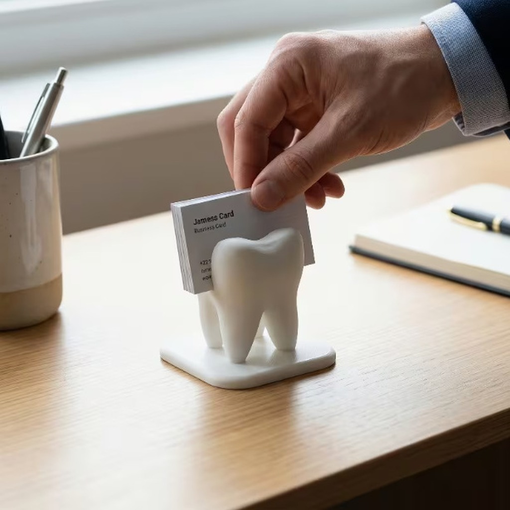 3Dプリント製の白い歯型名刺ホルダー、歯科医院の受付用デスク - 3D Printing Tooth のレビューと価格