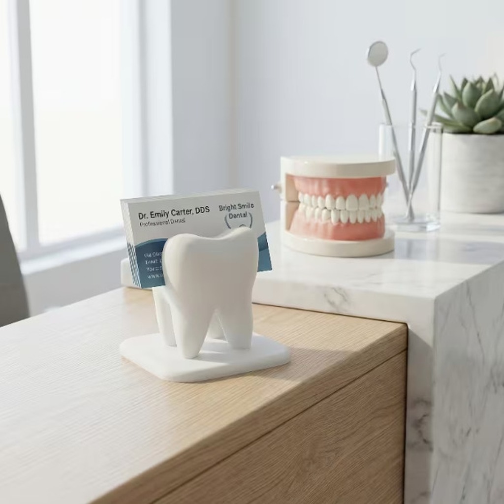 3Dプリント製の白い歯型名刺ホルダー、歯科医院の受付用デスク - 3D Printing Tooth のレビューと価格
