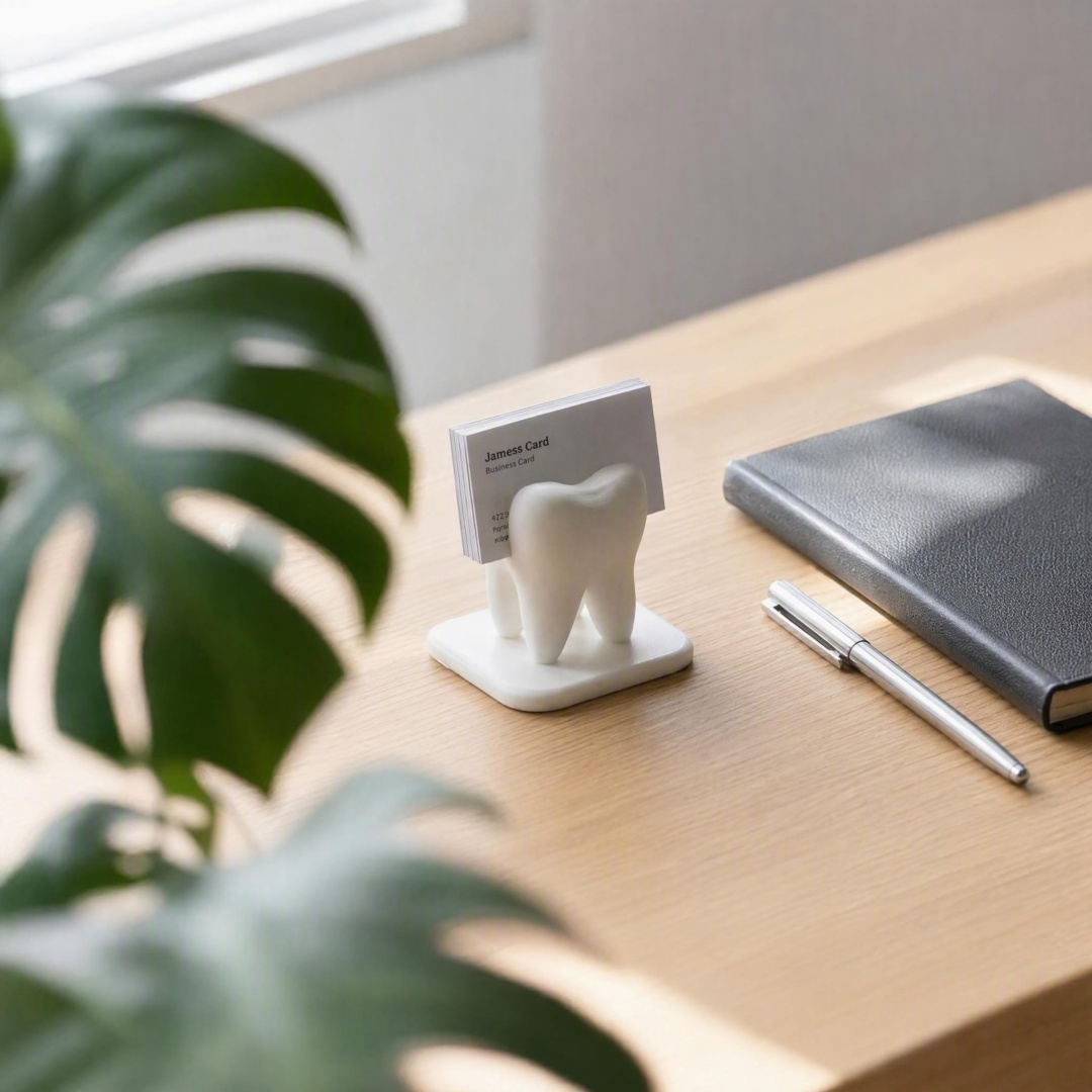 3Dプリント製の白い歯型名刺ホルダー、歯科医院の受付用デスク - 3D Printing Tooth のレビューと価格